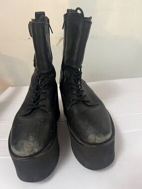 THE KOOPLES GRUNGE GOTHIC BLACK PLATFORM LACE UP ZIP UP BOOTS SZ EU 39